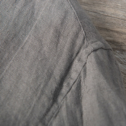 Solid Color Short Sleeve Half Button Shirt Cotton Linen Men Clothing