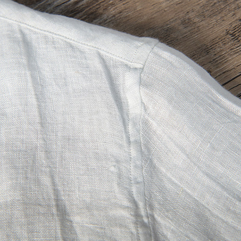 Solid Color Short Sleeve Half Button Shirt Cotton Linen Men Clothing