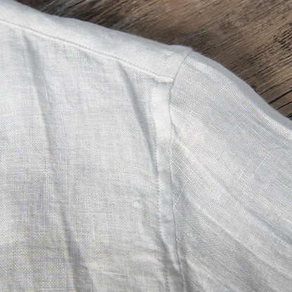 Solid Color Short Sleeve Half Button Shirt Cotton Linen Men Clothing