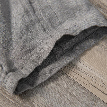 Solid Color Short Sleeve Half Button Shirt Cotton Linen Men Clothing