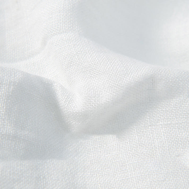 Solid Color Short Sleeve Half Button Shirt Cotton Linen Men Clothing