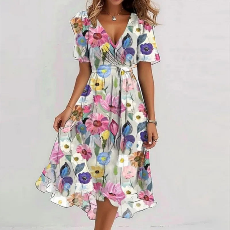 Groovy Short Sleeve Green Midi Dress