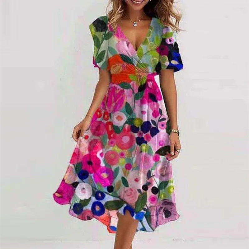 Groovy Short Sleeve Green Midi Dress