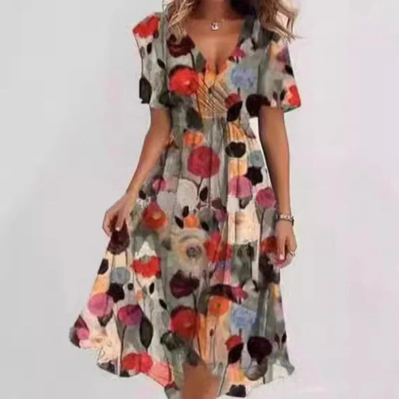 Groovy Short Sleeve Green Midi Dress