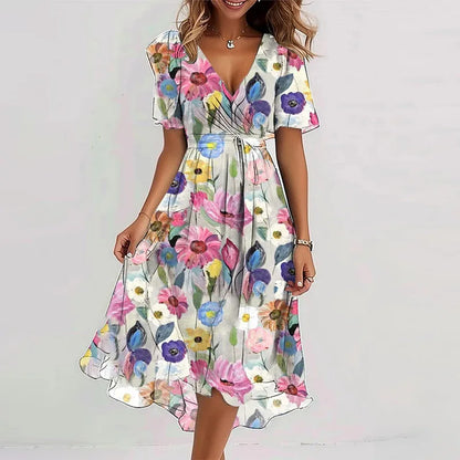 Groovy Short Sleeve Green Midi Dress