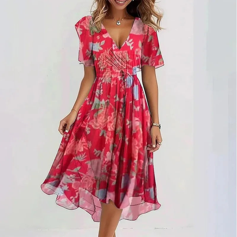 Groovy Short Sleeve Green Midi Dress