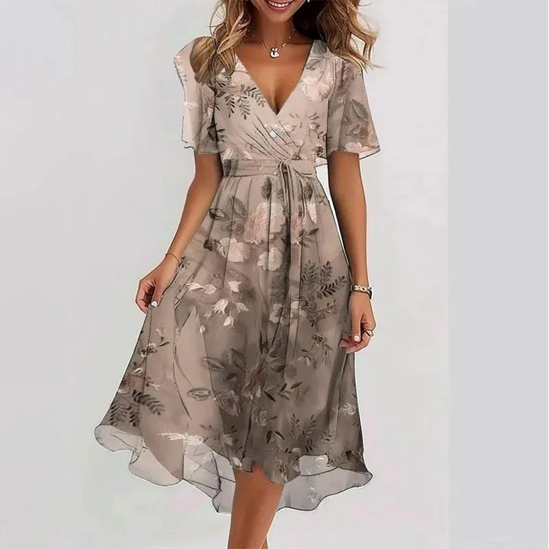 Groovy Short Sleeve Green Midi Dress