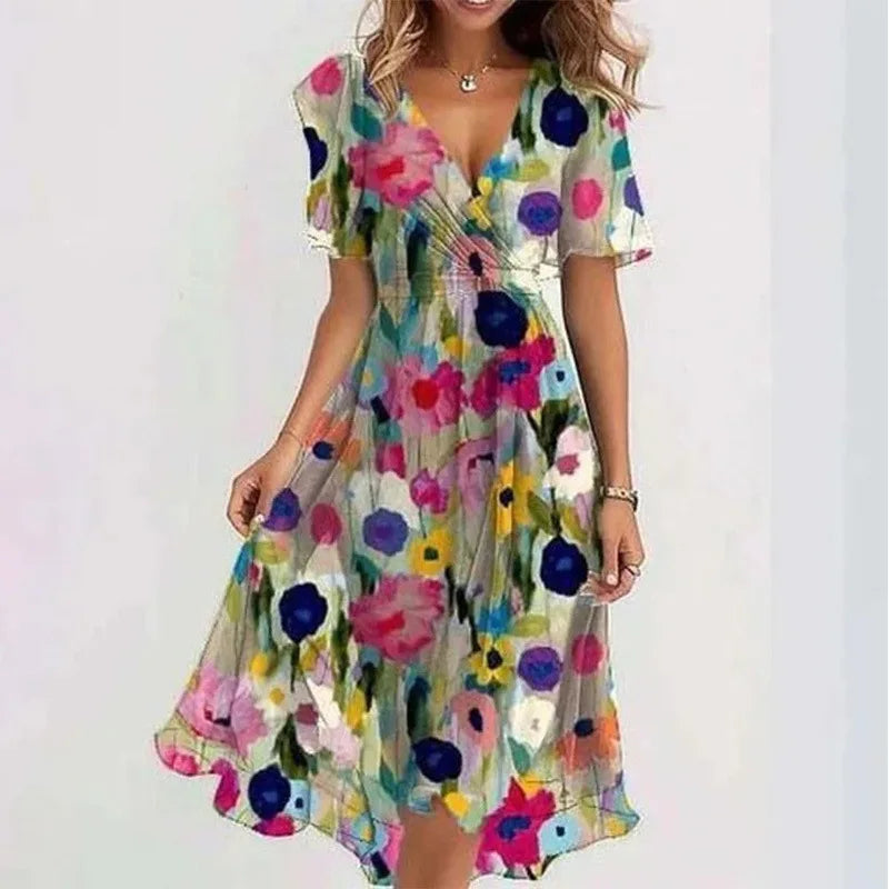 Groovy Short Sleeve Green Midi Dress