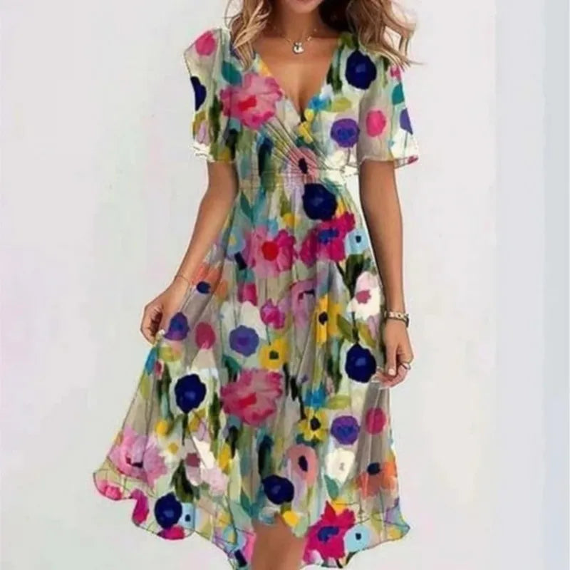Groovy Short Sleeve Green Midi Dress