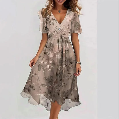 Groovy Short Sleeve Green Midi Dress